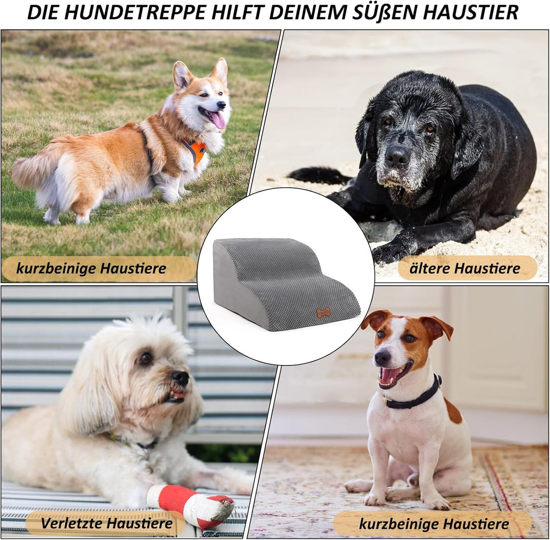CALIYO Hundetreppe 2 Stufen，Hundetreppe für Kleine Hunde,Treppe für Hunde aus Hochdichtem Schwamm,Ha