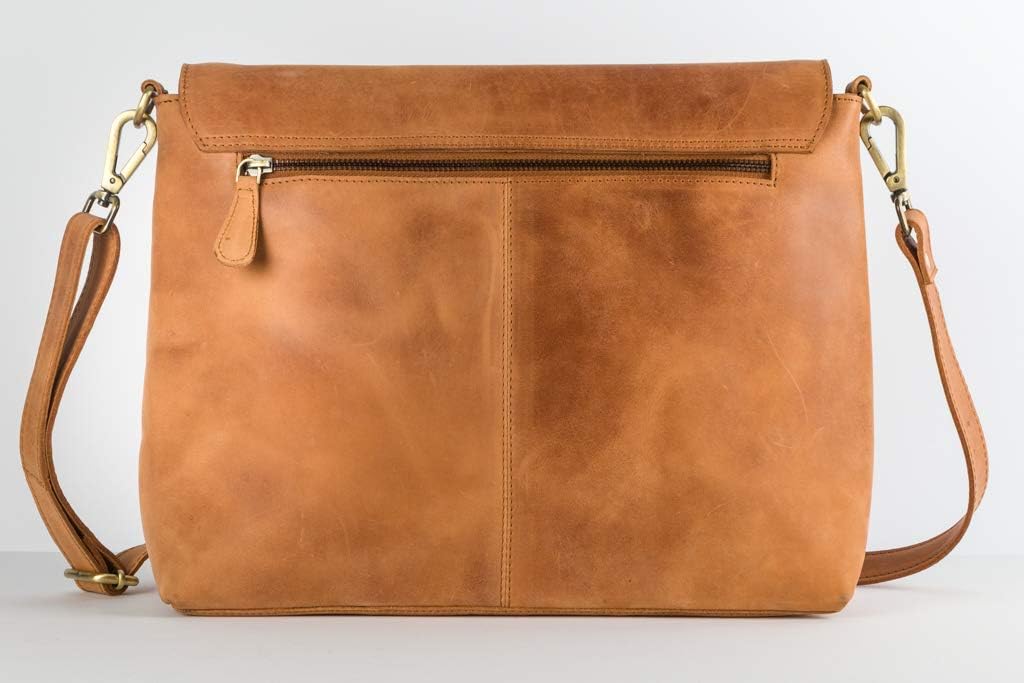 HOLZRICHTER BERLIN Umhängetasche (L) - Premium Leder Messenger Tasche Camel-braun, Camel-braun