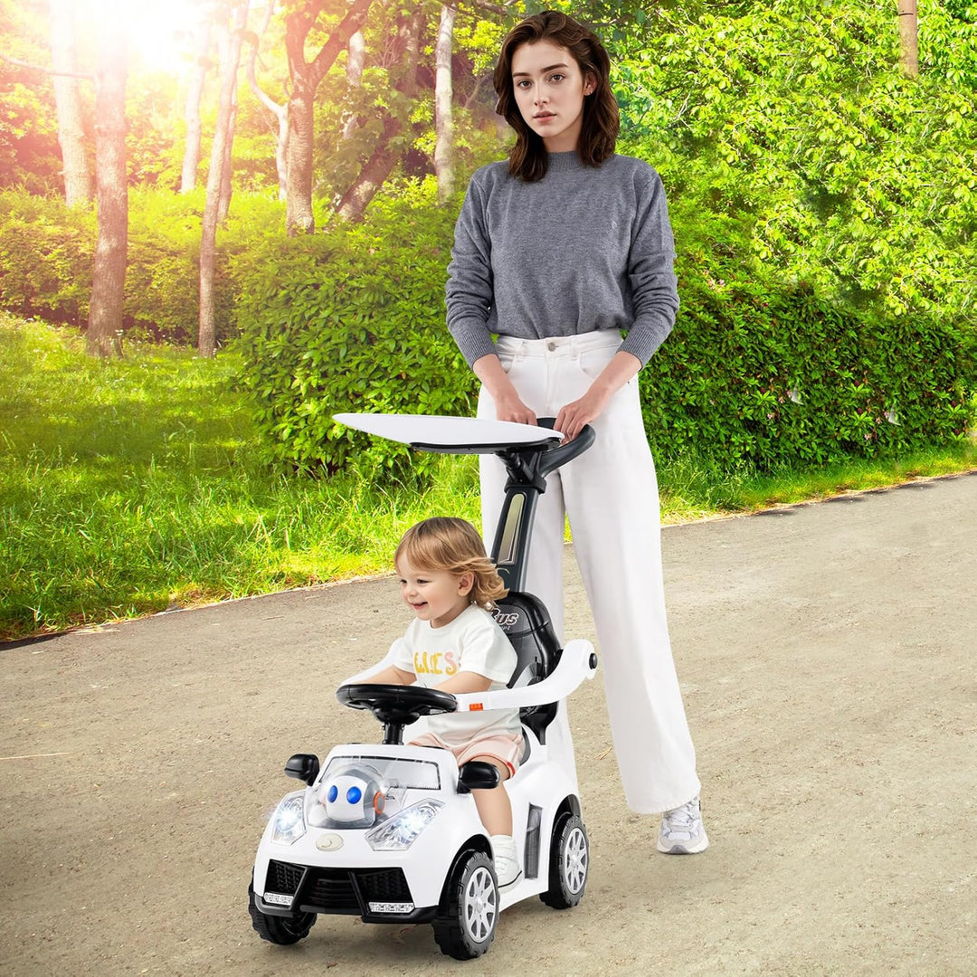 DREAMADE Kinder Rutschauto, 3 in 1 Schiebeauto mit abnehmbarem Verdeck, Sicherheitsgurt & Stauraum,