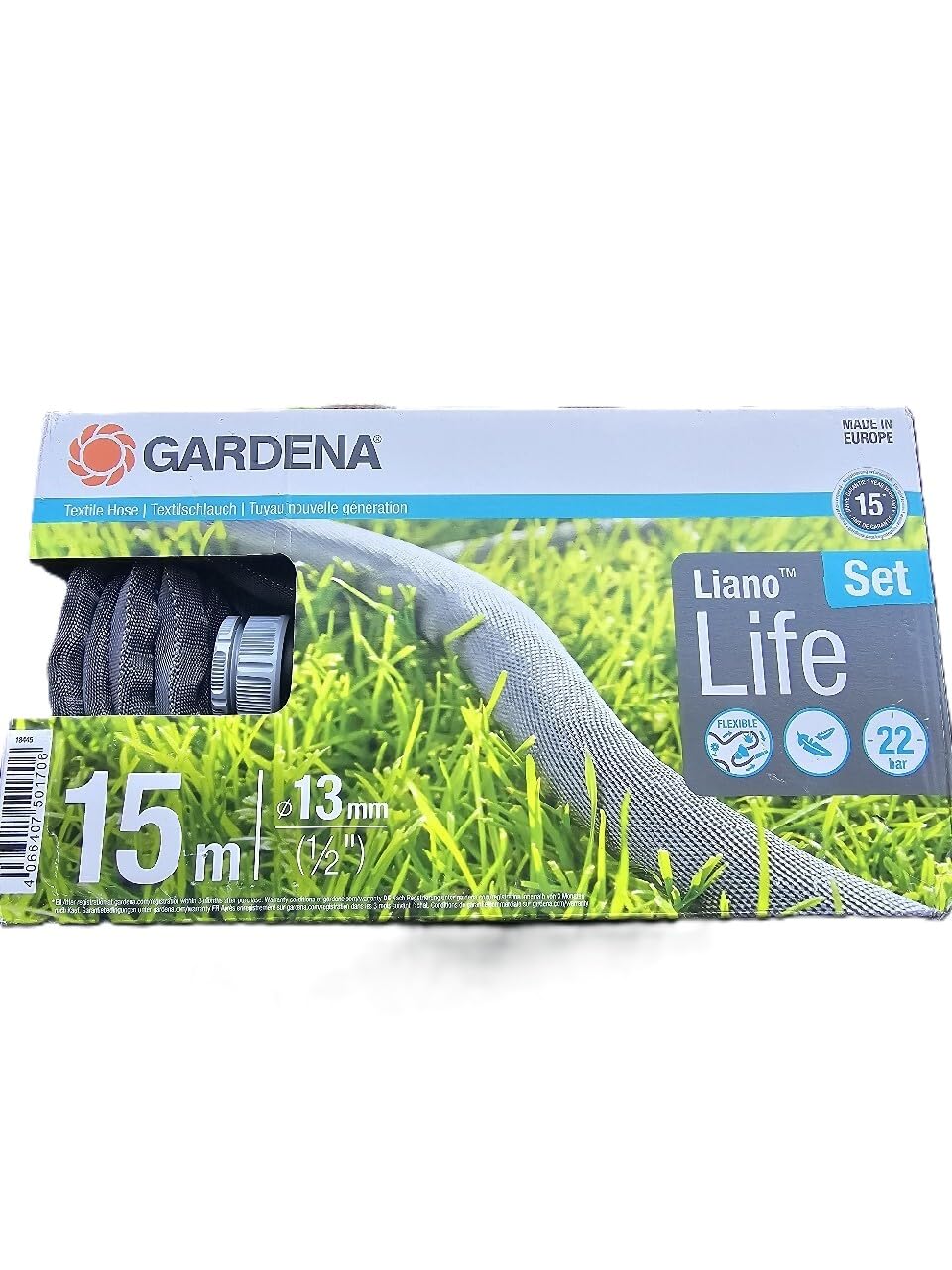 Gardena Liano Life Textilschlauch 1/2 Zoll, 15m Set: Hochflexibler Gartenschlauch aus Textilgewebe,