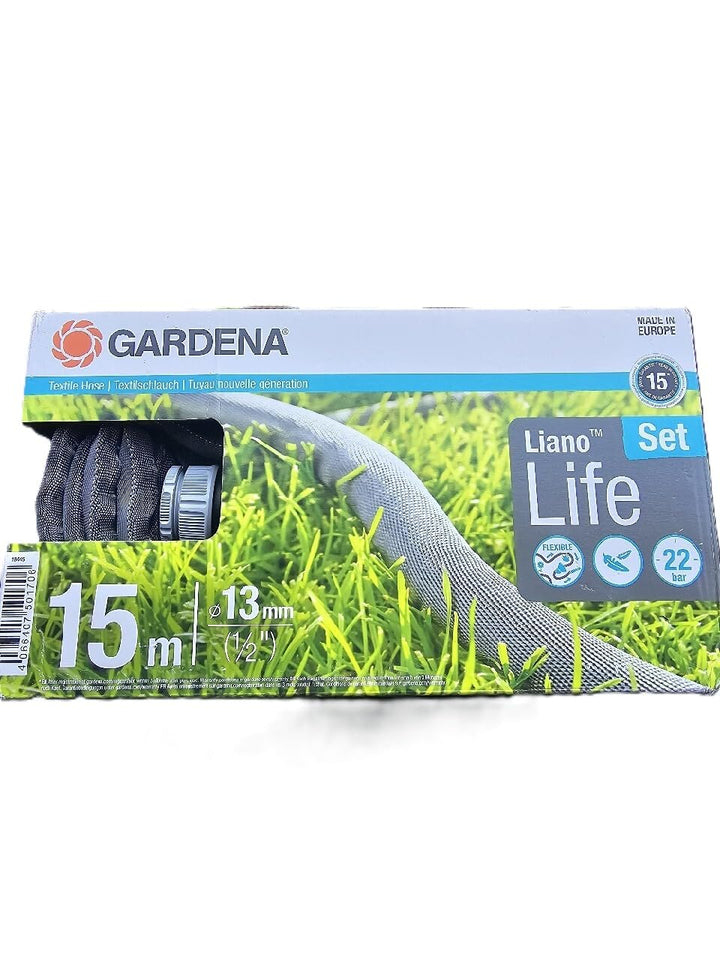 Gardena Liano Life Textilschlauch 1/2 Zoll, 15m Set: Hochflexibler Gartenschlauch aus Textilgewebe,