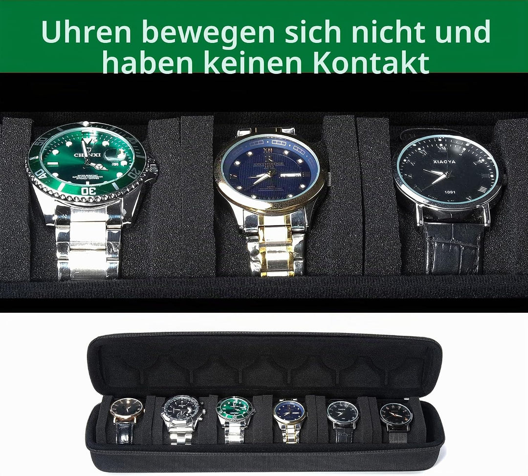 Hartschale, tragbare Uhrenreisetasche, Herren-Uhren-Reise-Organizer (schwarz, 6 Fächer) Schwarz 6 sl
