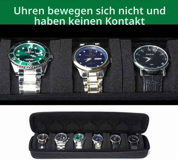 Hartschale, tragbare Uhrenreisetasche, Herren-Uhren-Reise-Organizer (schwarz, 6 Fächer) Schwarz 6 sl