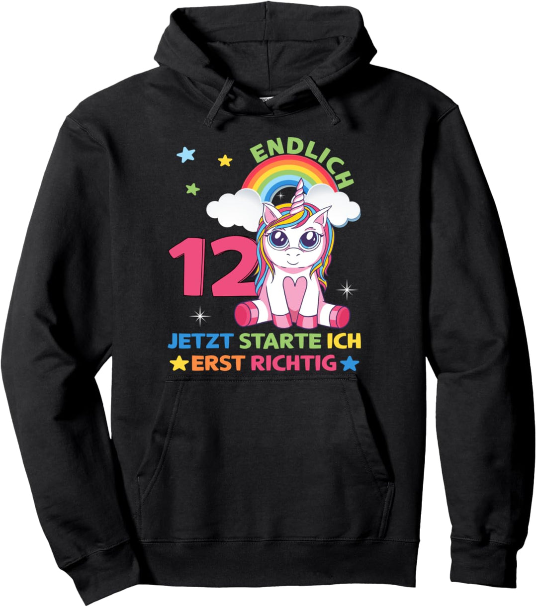 Lustiger Kindergeburtstag 12 Jahre Prinzessin Pferd Einhorn Pullover Hoodie