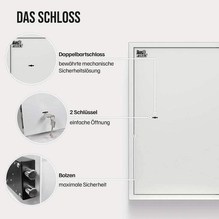 Profirst Möbeltresor Guardian 5 Stahl Doppelbartschloss 2 Schlüssel 2 verstellbare Fachböden Filzunt