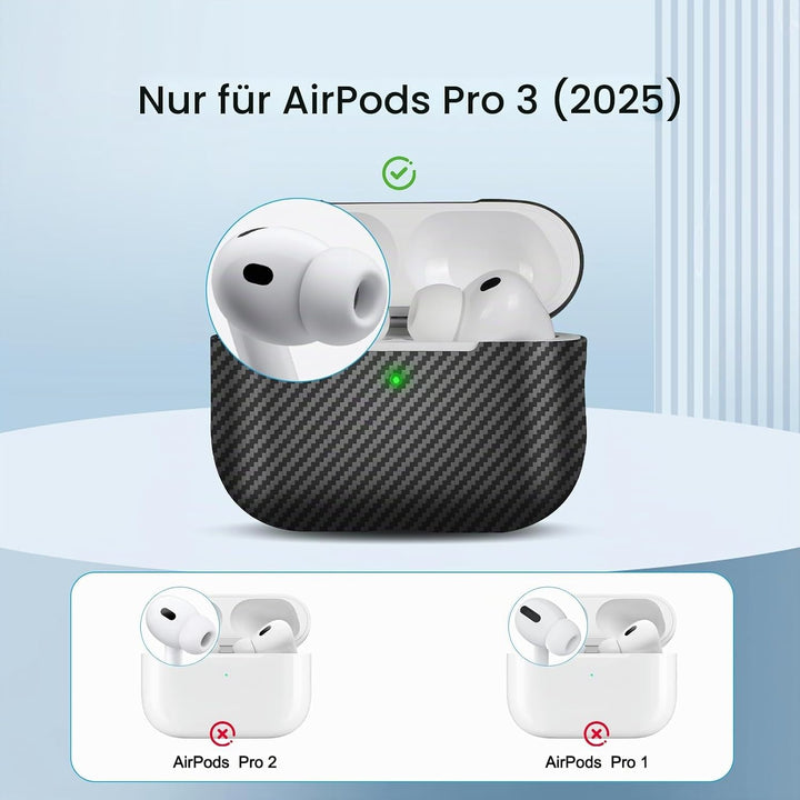 memumi Carbon Hülle für AirPods Pro 3, 0.5 mm Superdünne, Hülle aus echter Carbon für AirPods Pro 3