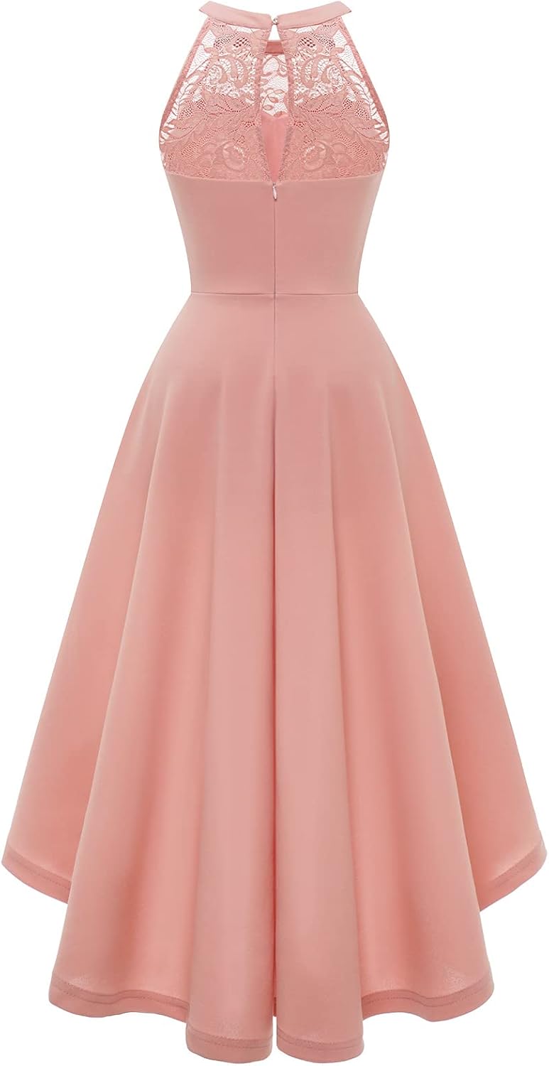 Bbonlinedress Damen lang Abendkleider elegant für Hochzeit Sommerkleid Neckholder festliches High L