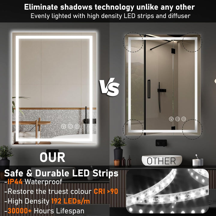 60x80cm Badspiegel mit Beleuchtung LED, Spiegel mit Light, Wandspiegel mit Frontbeleuchtung, Antibes