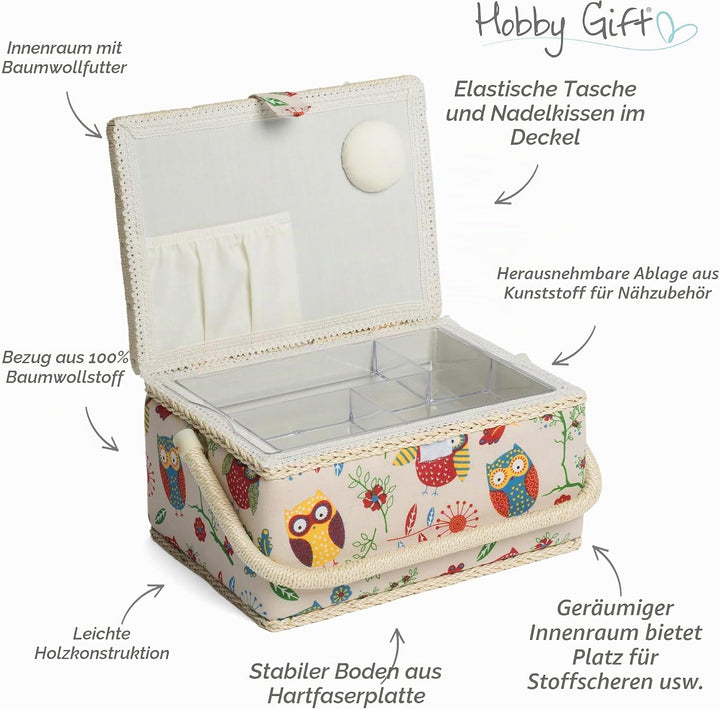 Hobby Gift Exclusive Mittelgrosse Nähbox, Bastel-Aufbewahrungsbox, Zubehörablage, Nadelkissen, PVC-G