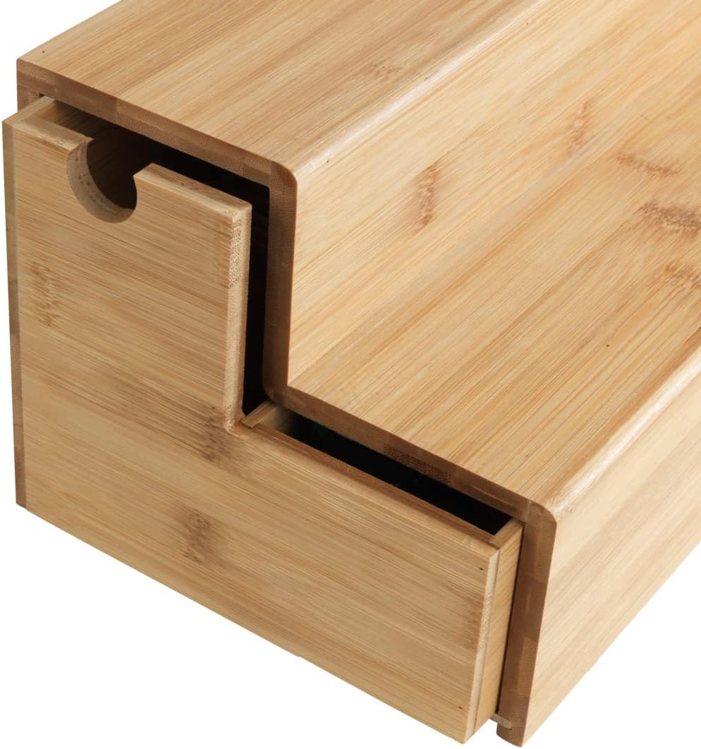 WENKO Bambus Treppe für Kaffee und Tee - Küchenregal mit Schublade, Bambus, 33 x 17.5 x 15 cm, Braun