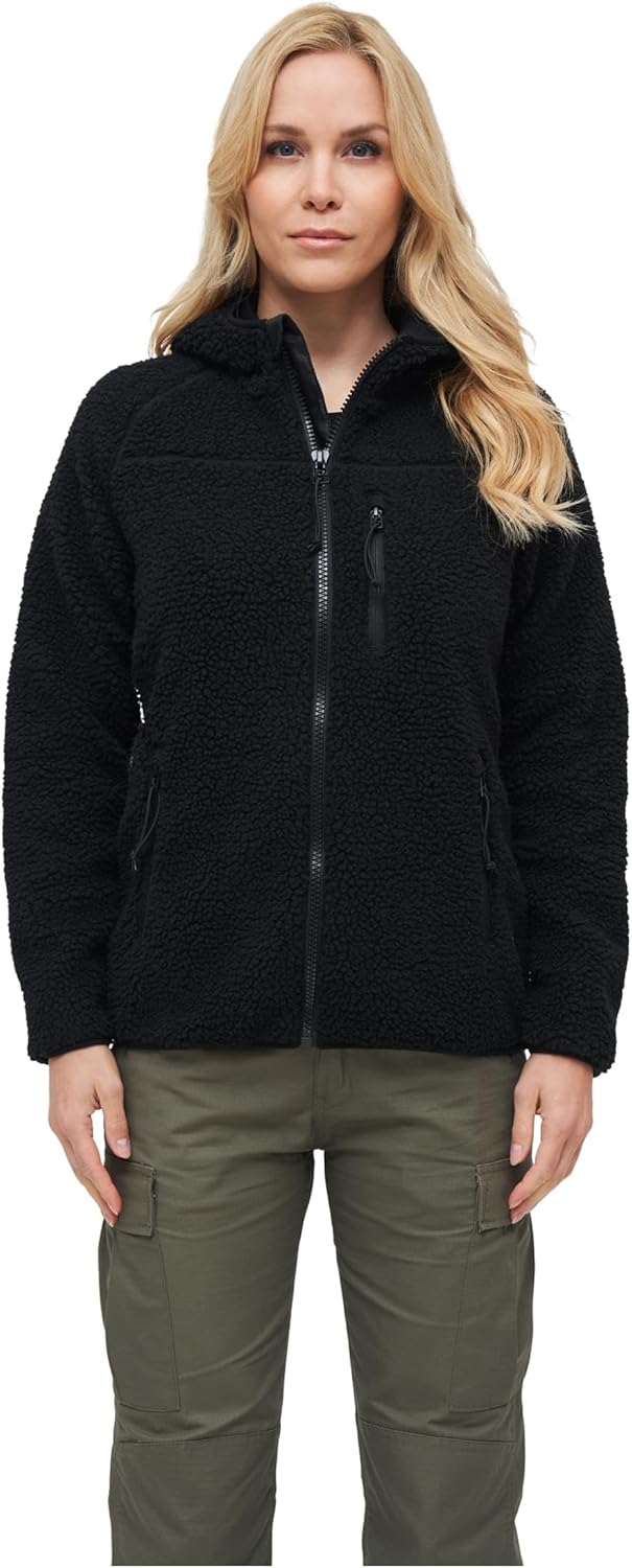 Brandit Women Teddyfleece Jacket Hooded, many colours, Grössen XS bis 5XL, XS Schwarz