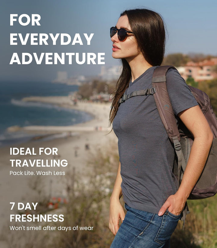 Merino.tech 100% Merino Shirt Damen Wandern - Merinowolle Tshirt Damen Kurzarm - Sport Thermo Unterh