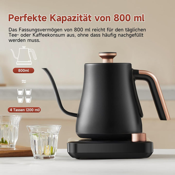 OLEGA wasserkocher schwanenhals: 1200W wasserkocher mit temperatureinstellung, 0.8L Edelstahl schwan