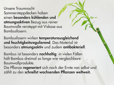 Traumnacht Bamboo Sommersteppdecke mit Bambusfasern, hypoallergenes, antibakterielle Sommerdecke 135