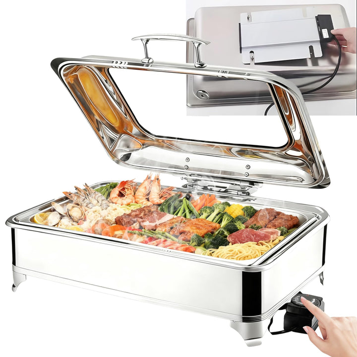 Elektrischer Chafing Dish Glasdeckel, 9L Edelstahl(Full Pan), Full Pan