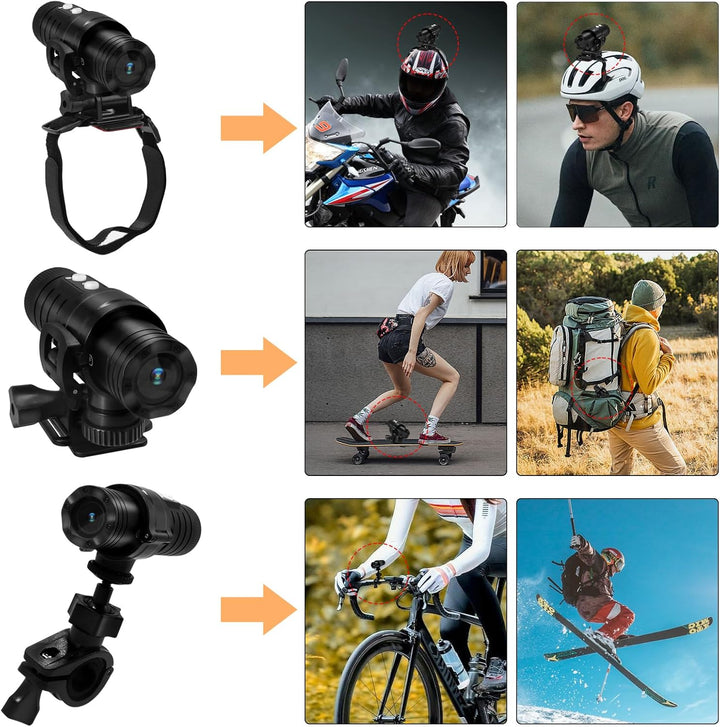 Action Cam WiFi, 1080P HD IP66 Spritzwassergeschütztes Helmkamera, 7h Akkulaufzeit & 120° Weitwinkel