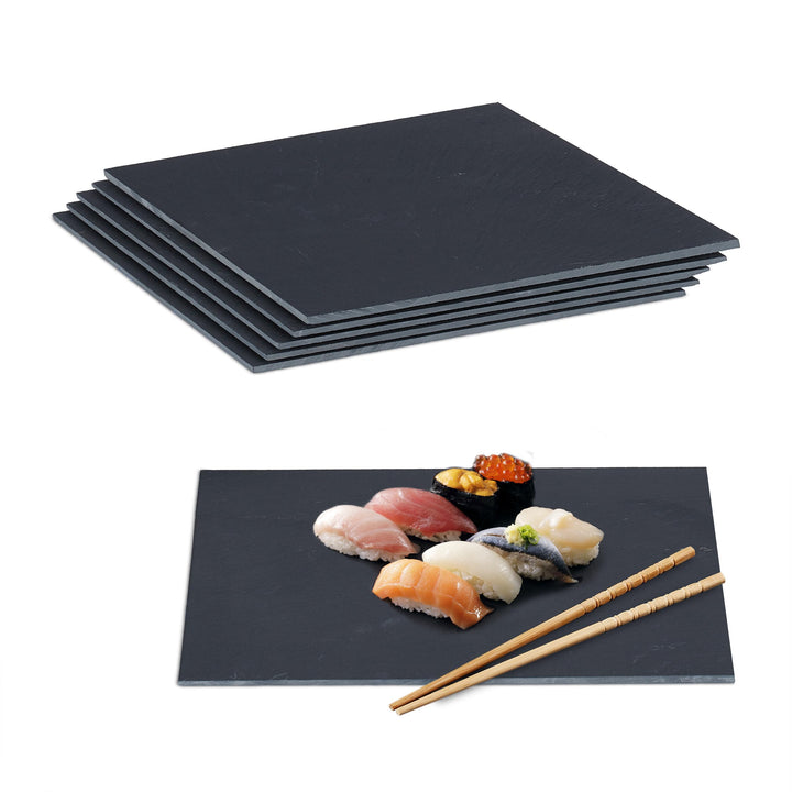 Relaxdays Schieferplatte 6er Set, 40 x 30 cm, Servieren von Käse & Desserts, Servierplatte zum Besch