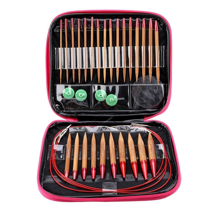 Goick Strickset,Austauschbare karbonisierte Bambusnadeln Set Aluminium Rundstricknadeln Ring Set