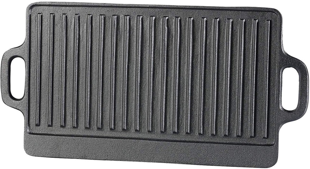 Rosenstein &amp; Söhne Grillplatte: 2er-Set gusseiserne Wende-Platten für Grill, Ofen und Herd, 46 x 23