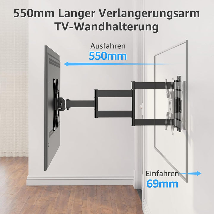 MOUNTUP 550mm Langarm TV Wandhalterung für 14-42 Zoll LED, LCD, OLED Fernseher oder Monitor, Schwenk