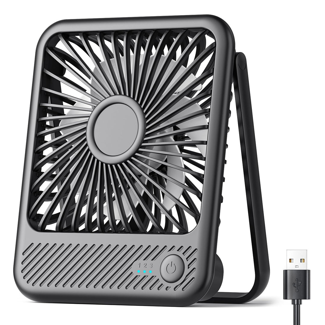 Koonie USB Tischventilator, Mini Tischventilator, 3 Geschwindigkeiten & 180°Einstellbar, Ruhig-35dB,