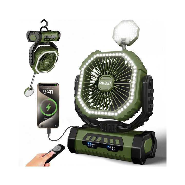 Camping Ventilator 20000mAh, Wiederaufladbarer Tischventilator USB Ventilator mit LED Licht &amp; Haken,