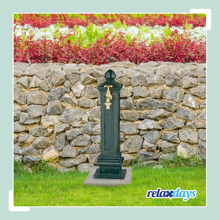 Relaxdays Standbrunnen antik, Wasserhahn, HBT: 47x14x18,5 cm, Wasserzapfsäule Garten, Terrasse, Zier