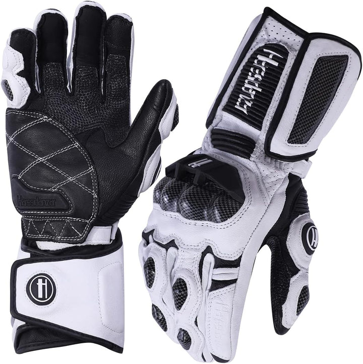 Harssidanzar Motorradhandschuhe aus Leder für Männer und Frauen,Touchscreen Powersports Carbon Fiber