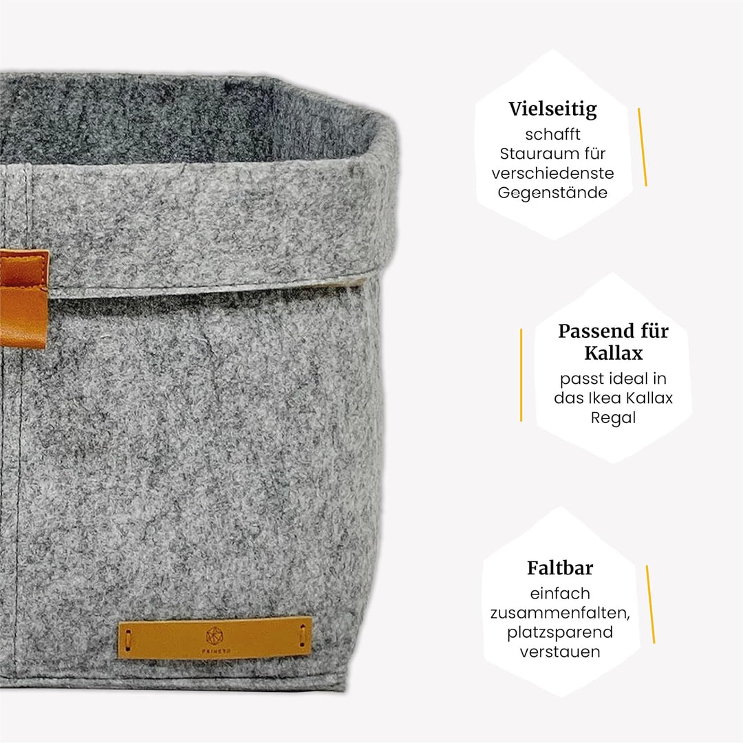 FRIHET® Filz Aufbewahrungskorb für KALLAX Regal | Ordnungsbox in Grau | Filztasche Organizer | Gr. 2