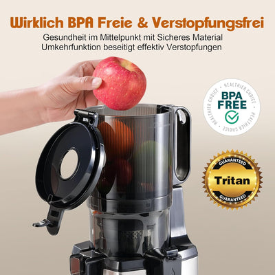 Fretta Slow Juicer Entsafter Gemüse und Obst Testsieger, 250W Edelstahl Saftpresse Elektrisch Obstpr