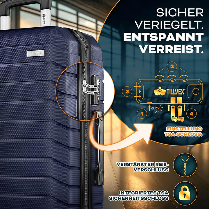 tillvex® Reisekoffer Set 4-teilig + Gepäckwaage, 8X Koffergurte & 4X Kofferanhänger | Kofferset 4 Ro