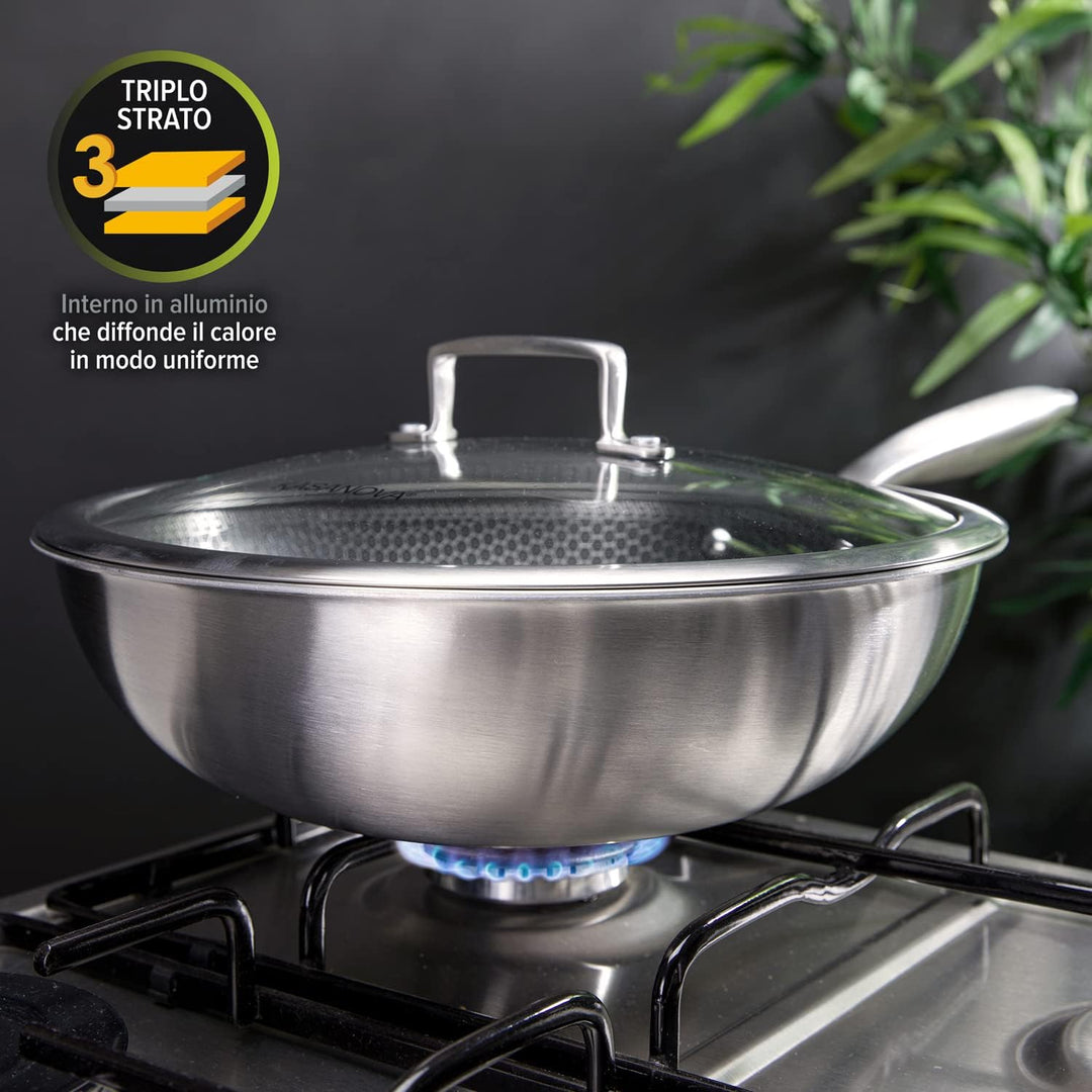 Kasanova Dreilagiger Wok 28 cm mit 3-lagigem Deckel, Neutrum
