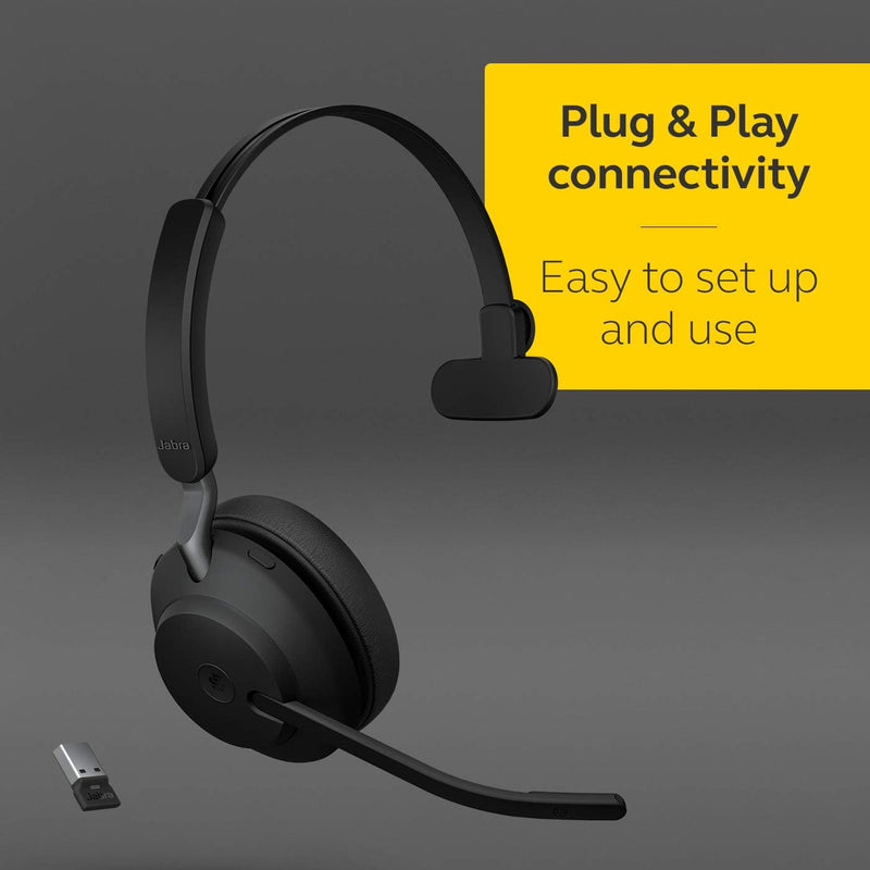 Jabra Evolve2 65 Wireless PC Headset – Noise Cancelling Microsoft Teams Certified Mono Headphones Wi