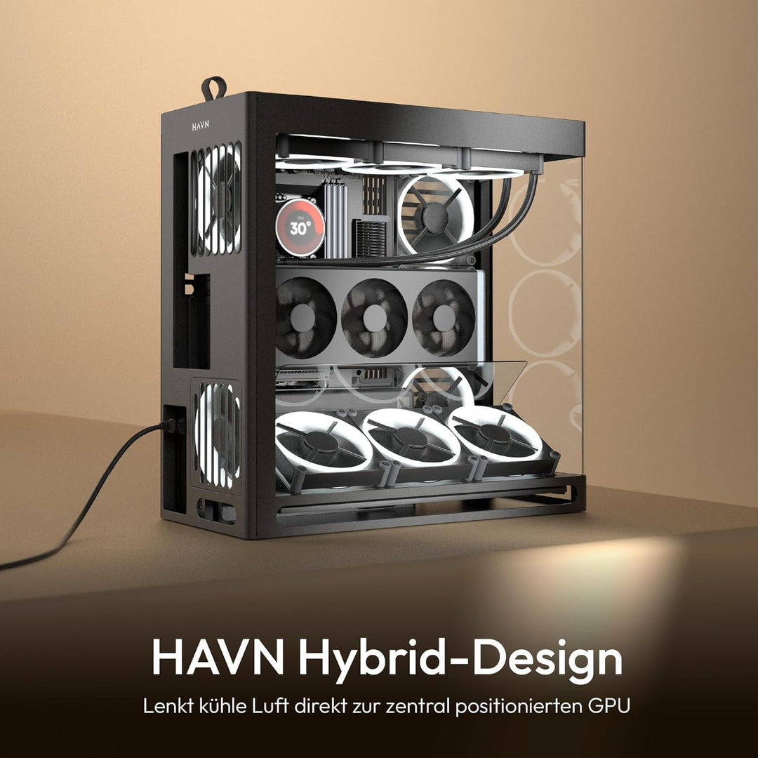 HAVN HS 420 VGPU Dual-Chamber ATX Mid Tower PC Gehäuse Schwarz | PCIe 5.0 Vertical GPU Kit, 11x 140m