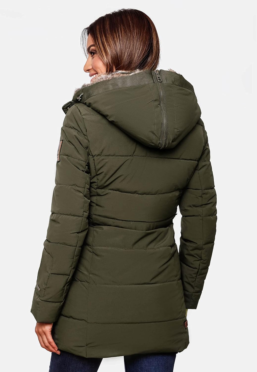 MARIKOO Damen Warmer Winter Steppmantel mit Kapuze Lieblings Jacke XS-XXL XS Olive, XS Olive