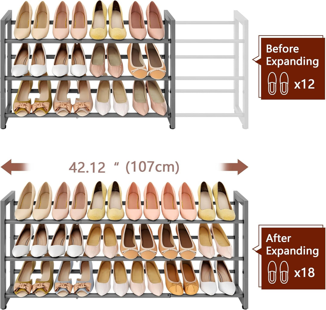 FAVOOSTY 2 Ebenen Schuhregal Metall Ausziehbares Weiss, Verstellbar Platzsparend, Shoes Rack, Robust