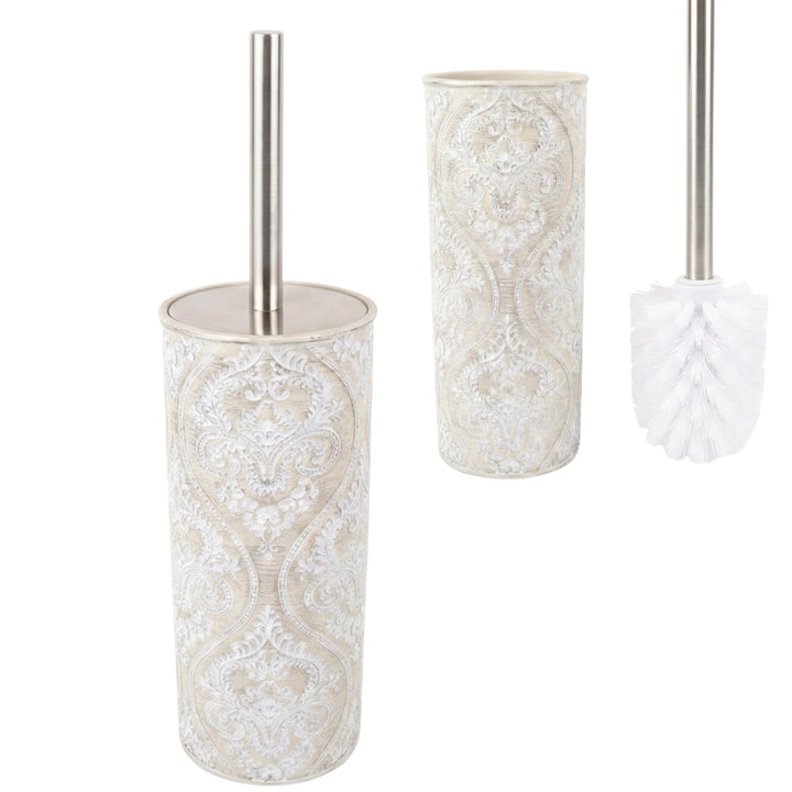 Geschlossene WC-Garnitur Serie Damask - Toilettenbürste mit Edelstahl-Stiel - Bürstenhalter aus Poly