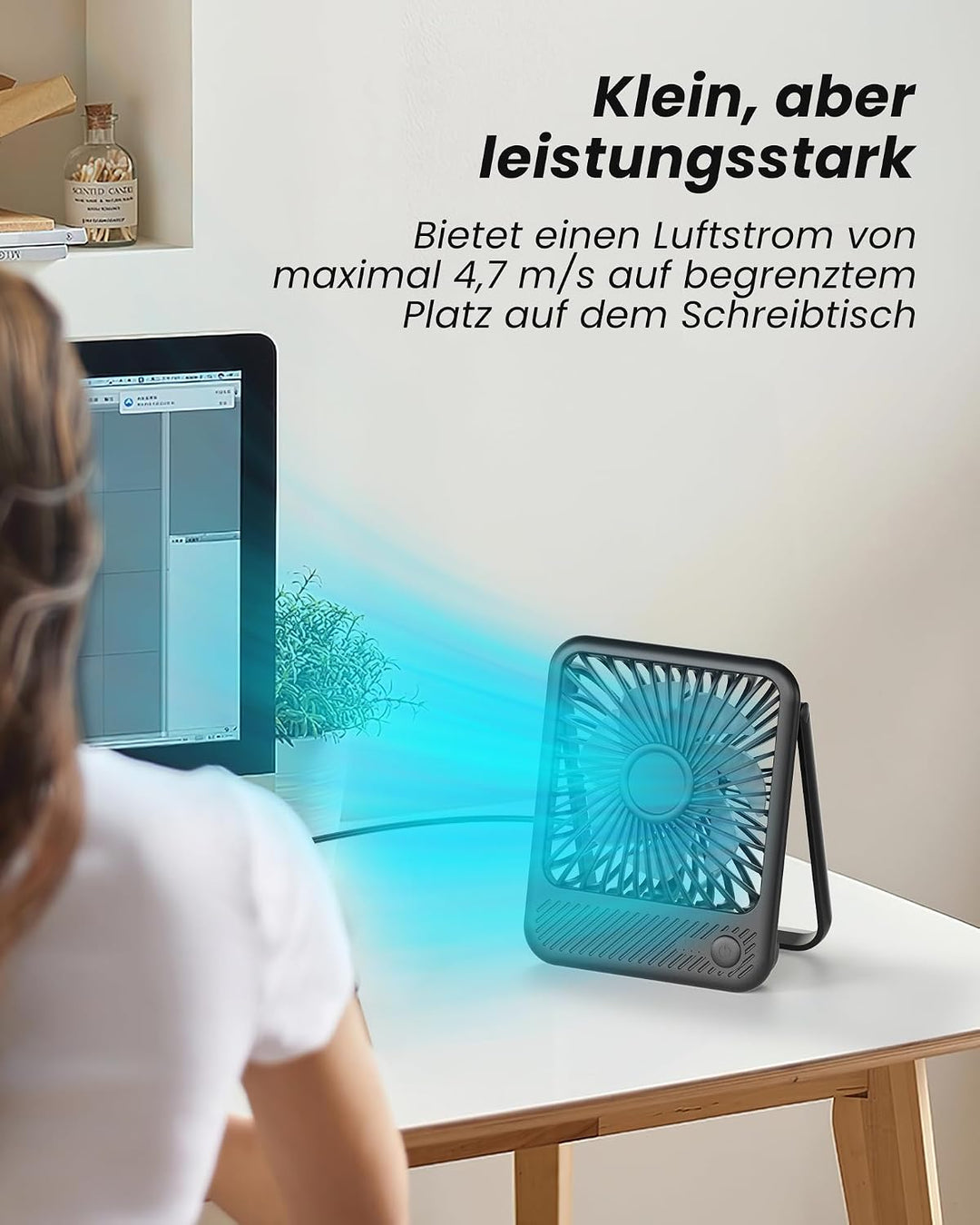 Koonie USB Tischventilator, Mini Tischventilator, 3 Geschwindigkeiten & 180°Einstellbar, Ruhig-35dB,