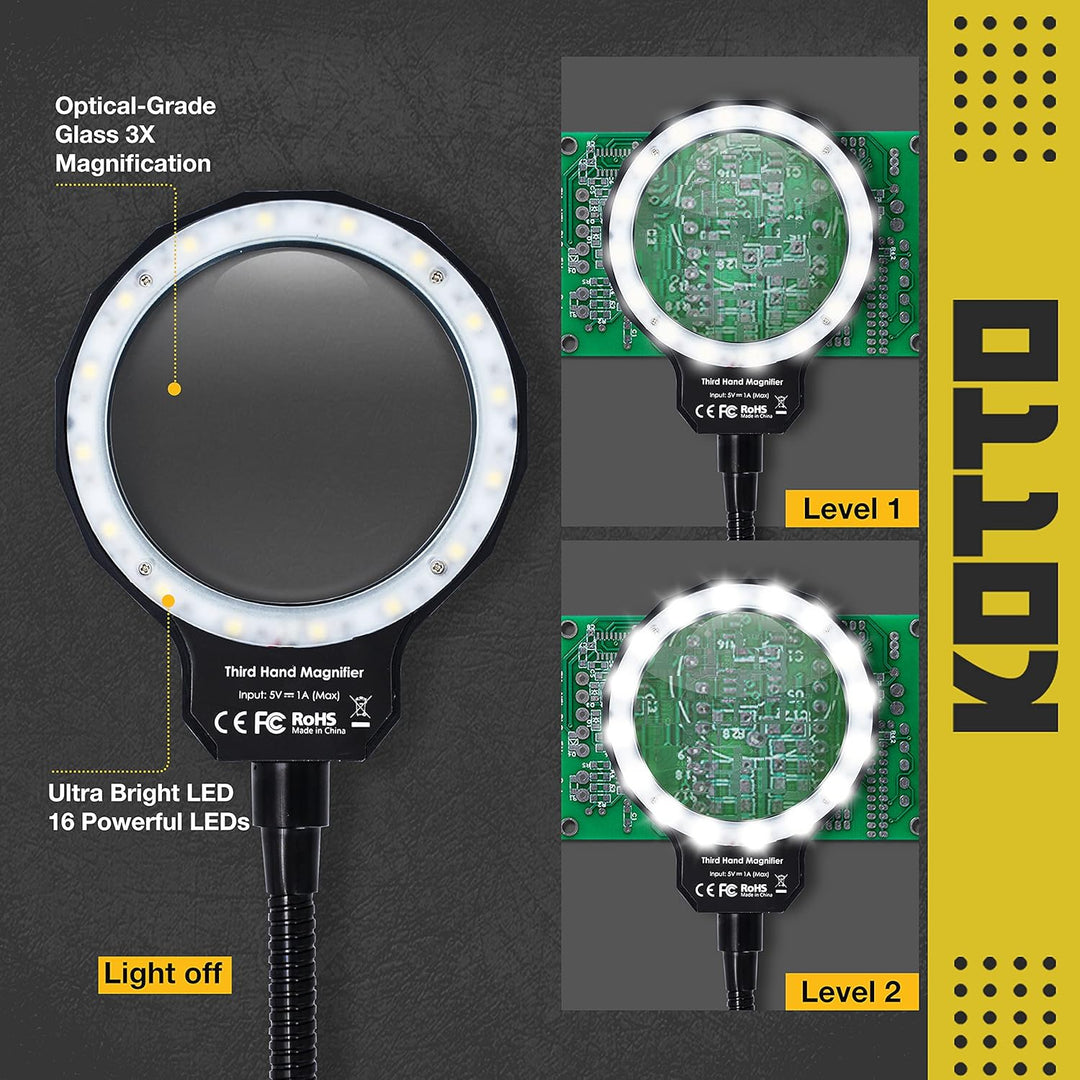 Fstop Labs Kotto LED beleuchtet Lupe dritte Hand Löten Leiterplattenhalter Werkzeug fünf Arme helfen