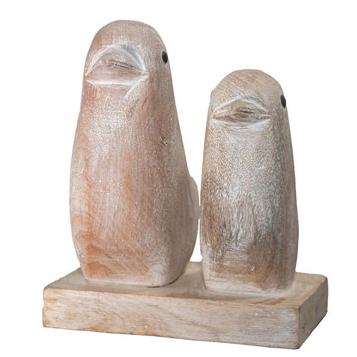 Antikas - Holzfigur, 2 Vögel, Naturfarbend, Gekalkt
