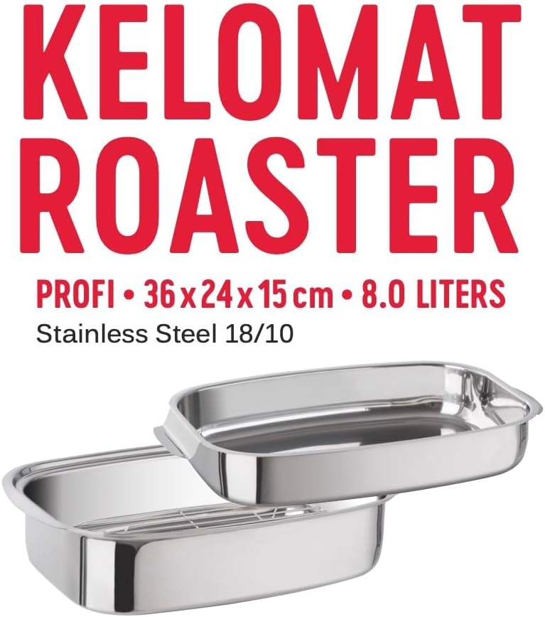 Kelomat, 1993-318, Profi-Edelstahl-Bräter eckig, mit Edelstahl-Deckel, Masse 36 x 24,5 x 15,5 cm, Ge