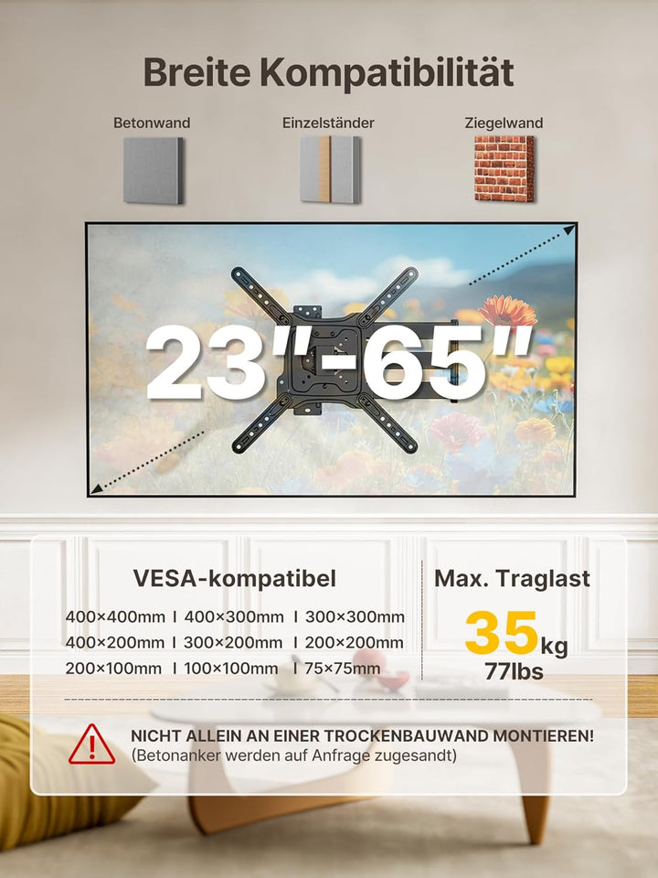 monTEK Lang Arm 728mm TV Wandhalterung Schwenkbar für 23-65 Zoll Fernseher, ausziehbare TV Halterung