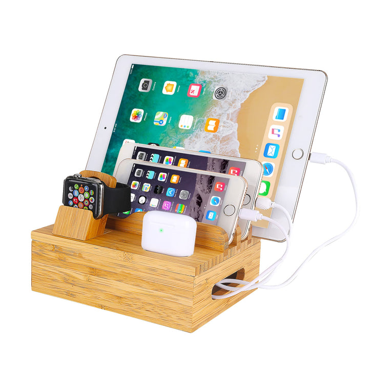 Bambus Holz Handy Ladestation Kompatibel iPhone 12 11 Pro Max XS XR X 8 7 6 6S Plus iPad 3 4 Mini Ai