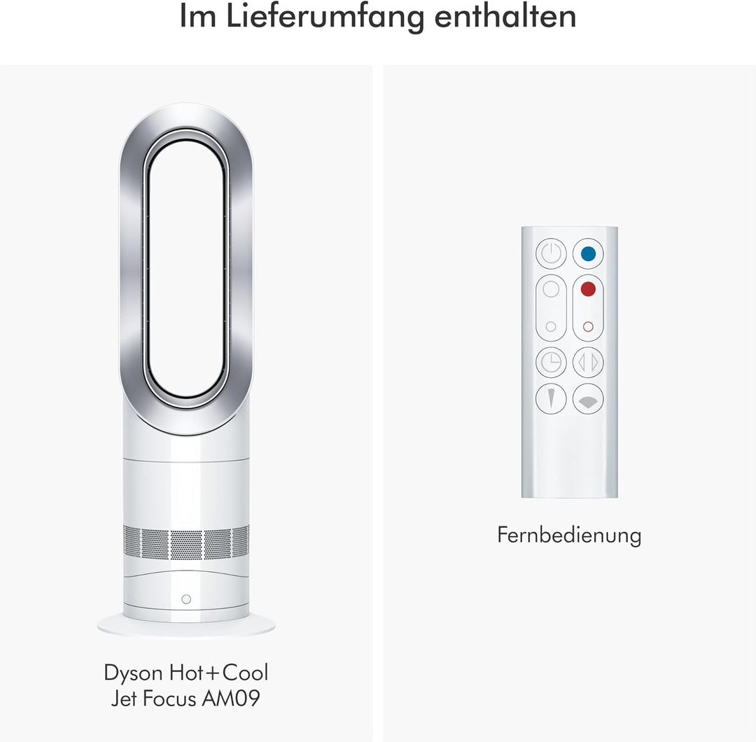 Dyson Hot+Cool Jet Focus AM09 - High Performance Cooling Fan and Fan Heater (White/Silver) AM09 Dyso