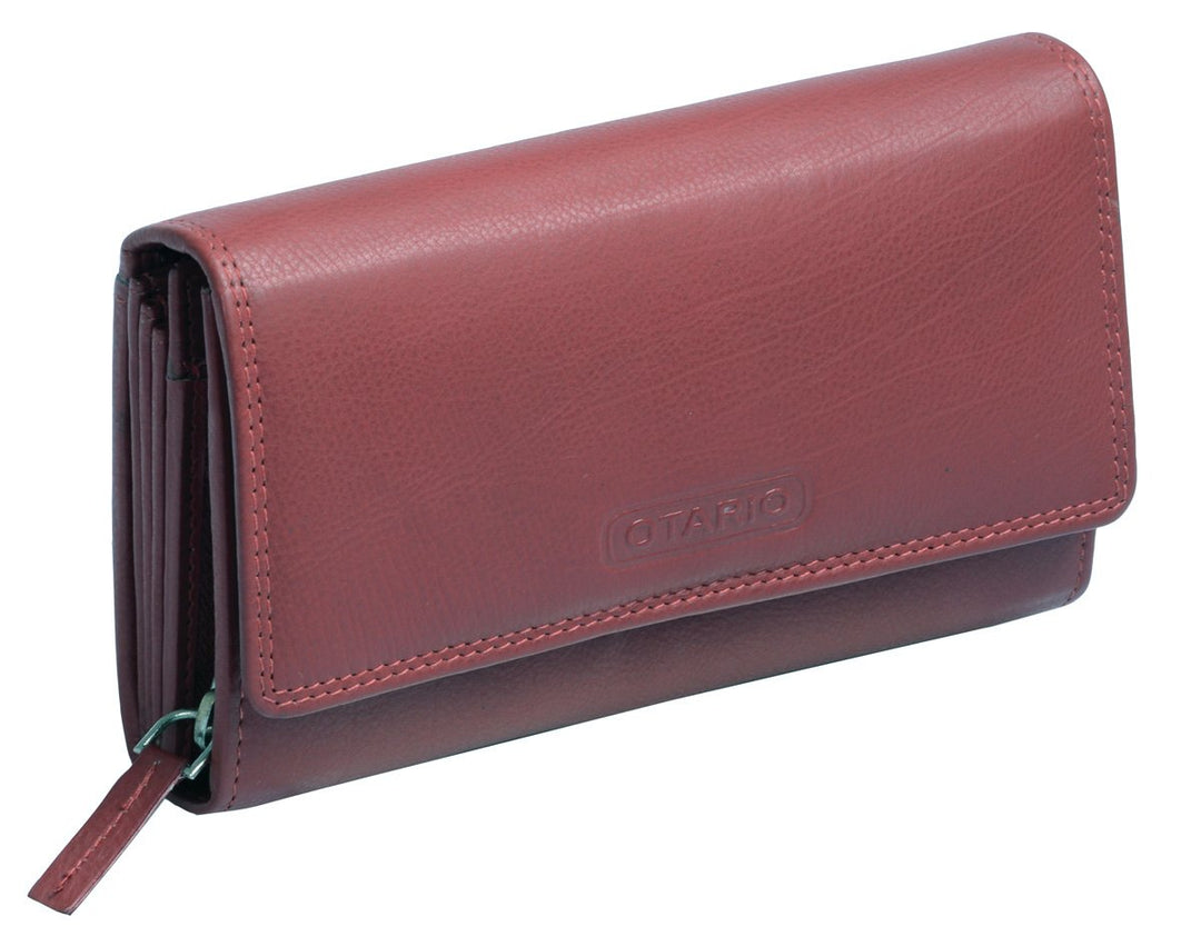 Damenlangbörse OTARIO, in Echt-Leder, cherry, 17x9x3cm, Cherry