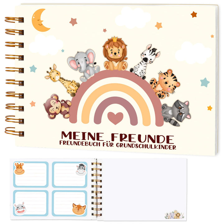 Tier Schulfreundebuch DIN A5 mit 60 illustrierte Seiten Freundebuch Schule für Mädchen Jungen, Meine