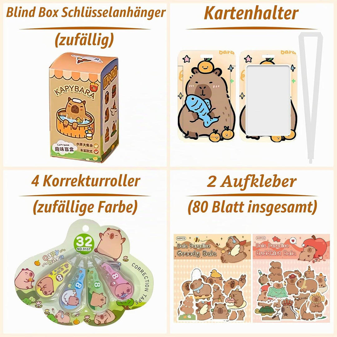 PQKL-party Capybara Federmäppchen Sachen Capybara Schreibwaren Set Schulsachen mit Stifte,80pcs Stic
