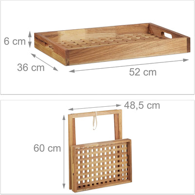 Relaxdays Tabletttisch klappbar, Serviertisch Walnuss-Holz, Klapptisch klein, Serviertablett, HxBxT: