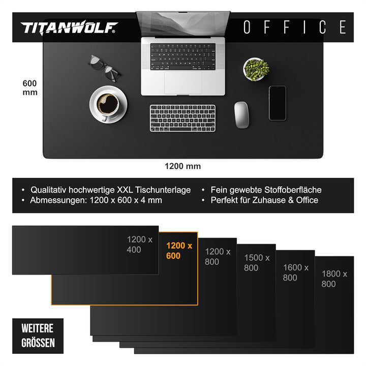 Titanwolf Übergrösse Mauspad 1200x600mm, XXXL Mousepad Home und Office Schreibtischunterlage Gross,
