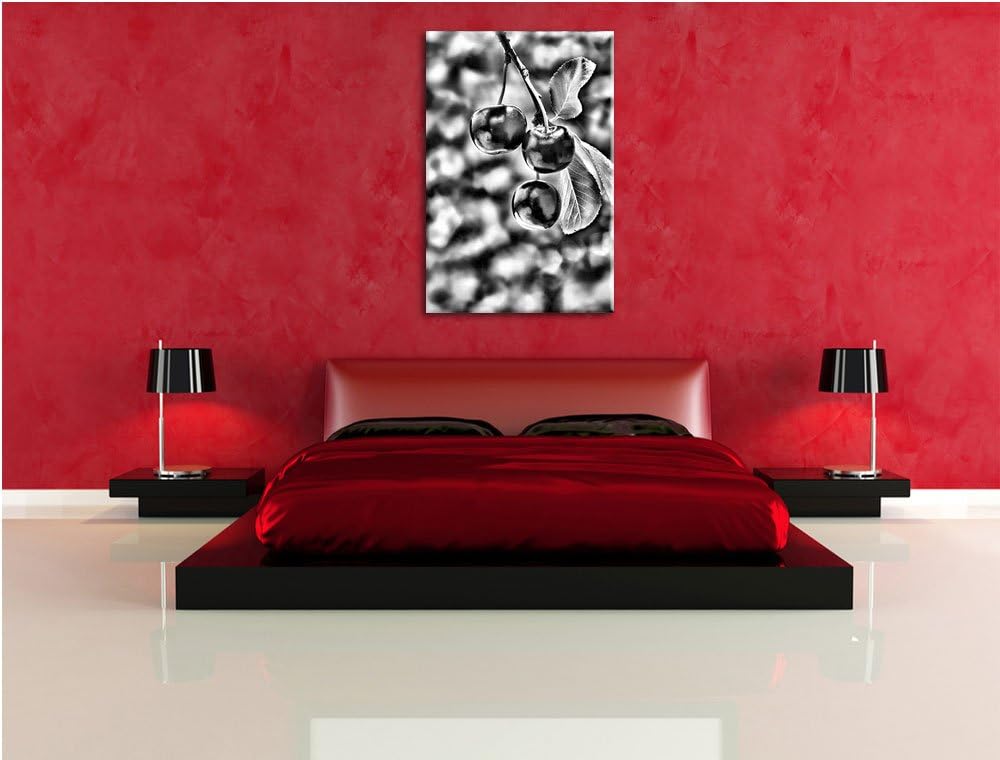 Monocrome, Kirsche, Format: 100x70 auf Leinwand, XXL riesige Bilder fertig gerahmt mit Keilrahmen, K